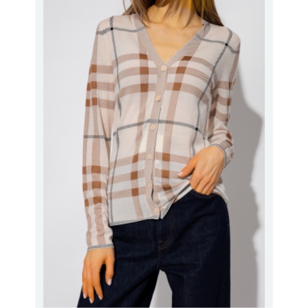 Burberry Ramana Check Wool-Silk Blend Cardigan Sweater, size XS